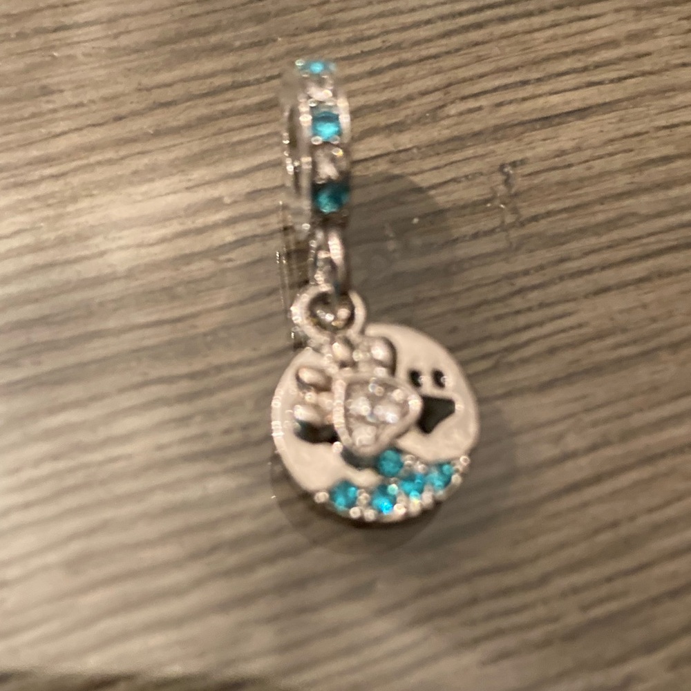 Charm-Dogs Paw with cz’s, a beautiful color turquoise stones on clasp of pendant - Picture 6 of 8